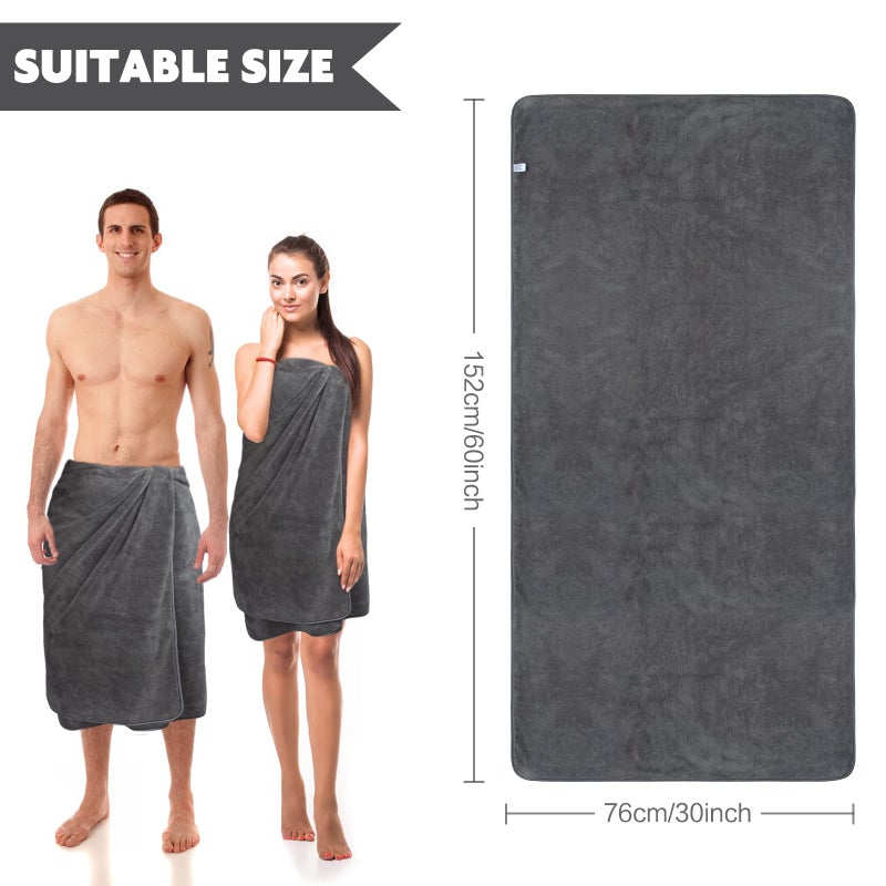 KinHwa Microfiber Bath Towels Large Bathroom Towel Absorbent Shower Towels Soft Bath Towel Large Size for Women Men Ideal for Spa, Swimming, Pool Dark Gray (2, Grey, 30x60 inch) - Image 5